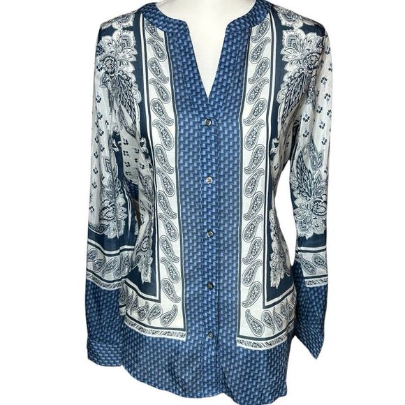 Ann Taylor Paisley Foulard Scarf Prink Silk Blend Long Sleeve Button Top Small - Picture 1 of 7